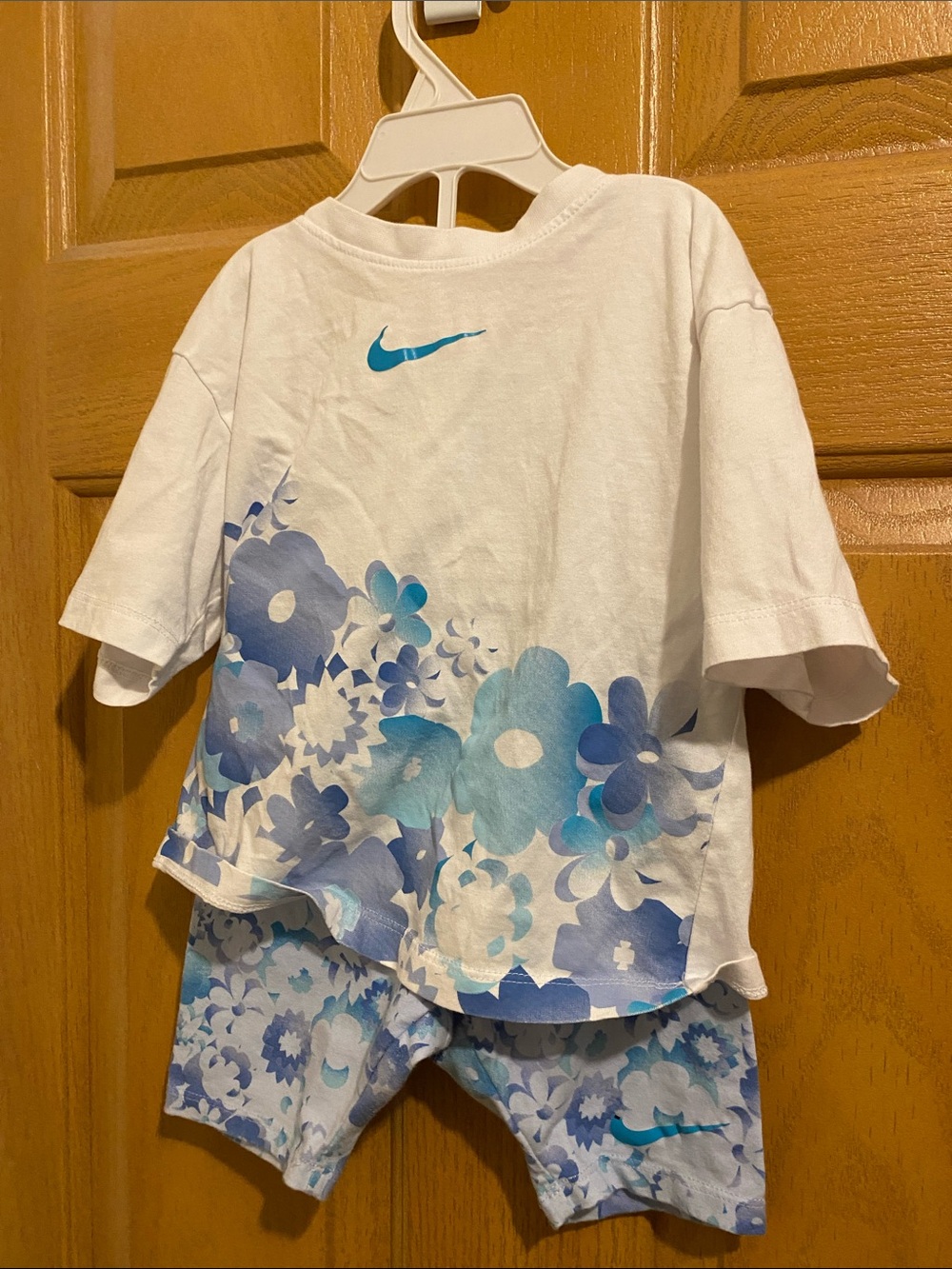 Nike White Tee and Blue Floral Shorts Kids Set